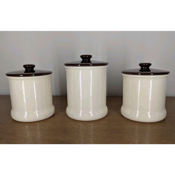 Vintage Holiday Designs USA Canister Set Of 3 Ceramic Brown White Floral Cut Out - Picture 6 of 15